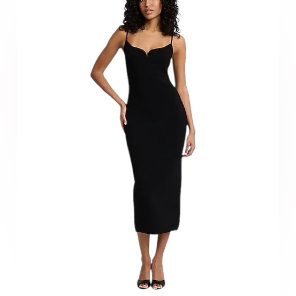 𝐄𝐱𝐩𝐫𝐞𝐬𝐬 𝐍𝐖𝐓 Body Contour V-Wire Sleeveless Midi Dress Black Medium